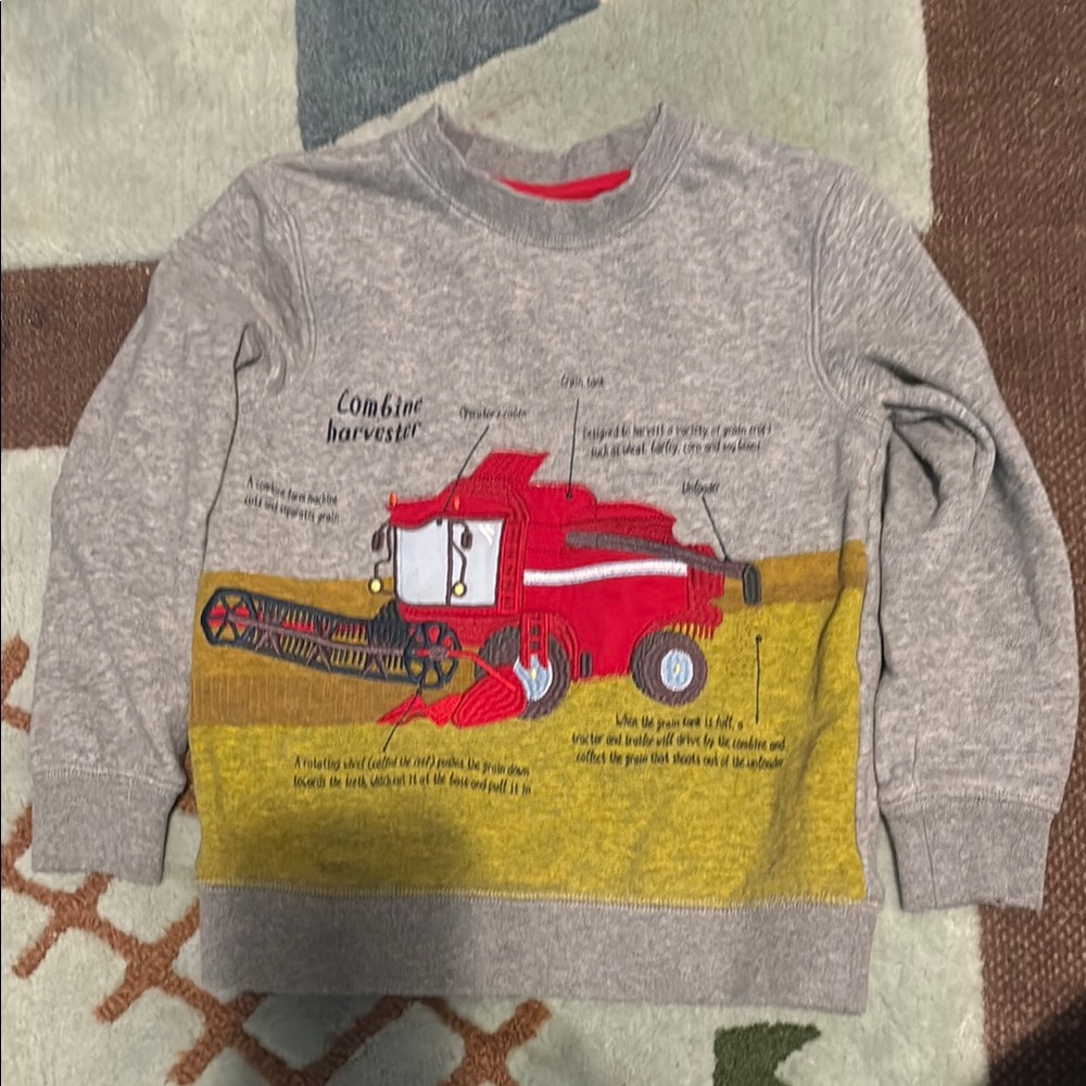 Mini Boden Sweatshirt with Red Combine Harvester Design size 4-5Y
